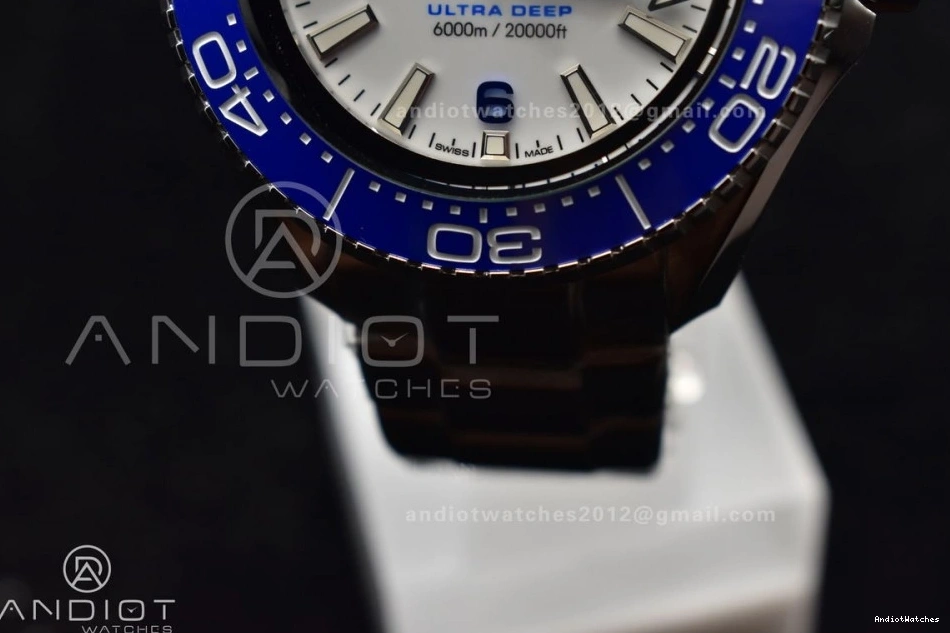 on Ceramic 1077 A SS Dial TF Ultra Deep Bezel NewStyle 6000M Best Blue SS 1:1 Edition White Bracelet Seamaster 0802
